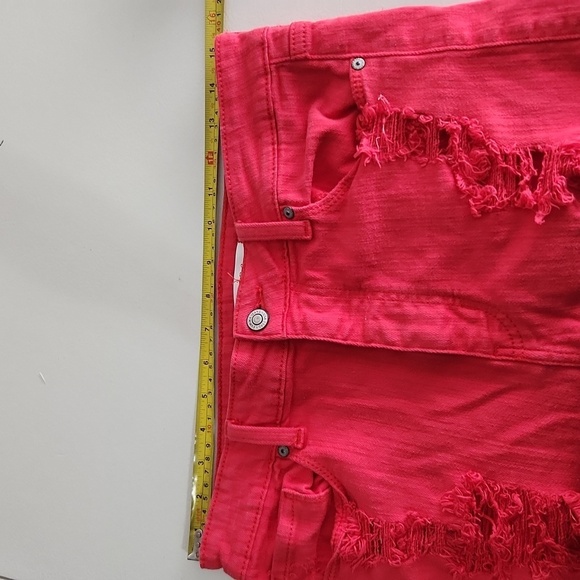 Eunina Red Distressed Jean Shorts - Picture 6 of 9